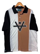 Load image into Gallery viewer, DIAGONAL STRIPS V POLO - WHITE/TAN/BLACK
