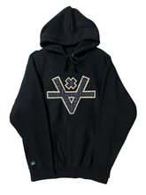 Load image into Gallery viewer, STRIPED PATCHWORK V HOODIE - BLACK
