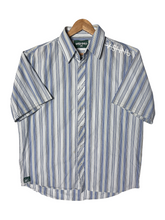 Load image into Gallery viewer, REVERSE HEM BUTTON UP 1 - WHITE/BLUE STRIPE
