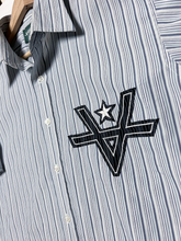 Load image into Gallery viewer, REVERSE HEM BUTTON UP 2 - LIGHT BLUE STRIPED
