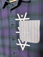 Load image into Gallery viewer, REVERSE HEM BUTTON UP 1 - PURPLE/BLACK PLAID
