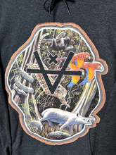Load image into Gallery viewer, JUNGLE SCENE CUT OUT HOODIE - GUNMETAL
