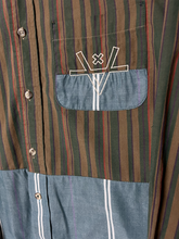 Load image into Gallery viewer, FAR OUT BUTTON UP - GREEN/WHITE/BROWN STRIPE
