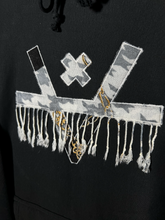 Load image into Gallery viewer, SCARF FRINGE V HOODIE - BLACK
